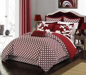 img 3 attached to Chic Home 7 Piece Iris Large Scale Floral Design Printed with Diamond Pattern Reverse Comforter Set, Queen, RED: Elevate Your Bedroom Style