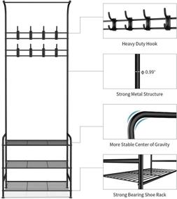 img 3 attached to 👟 alvorog Entryway Coat Rack Shoe Bench: 3-in-1 Hall Tree with 3-Tier Storage Shelves, 16 Hooks - Multifunctional Hallway Organizer, Easy Assembly - Black