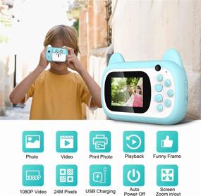 img 1 attached to 📸 Relohas 1080P Instant Print Camera for Kids, Digital Camera with Print Paper, Cartoon Sticker, Double Sided Tape, Lanyard, 16G Micro Card, Video Camcorder, Charger Required (Blue)
