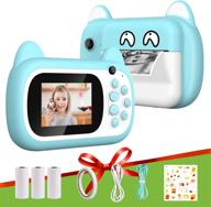 📸 relohas 1080p instant print camera for kids, digital camera with print paper, cartoon sticker, double sided tape, lanyard, 16g micro card, video camcorder, charger required (blue) logo