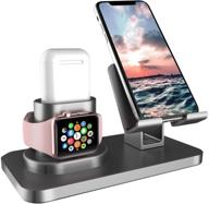 🔌 fingic 3-in-1 charging station - apple watch, airpods charger stand for series 4/3/2/1, iphone 11 pro max/xs/xr/x, ipad - space gray logo