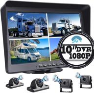 10.1 inch super large monitor backup camera with built-in dvr for rv truck trailer rear side front backing view wired system - 1080p hd image, 4 split screen, 64gb ip69 waterproof, avoid blind spot a10 logo