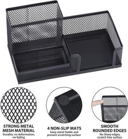 img 3 attached to 🖊️ Comix Black Pen caddy, Mesh Desk Organizer with Sticky Notes Holder - Ideal Office Accessories for Home, School, and Office