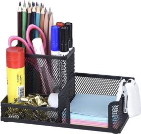 img 4 attached to 🖊️ Comix Black Pen caddy, Mesh Desk Organizer with Sticky Notes Holder - Ideal Office Accessories for Home, School, and Office