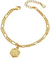 📿 focalook 4.5mm figaro gold chain anklets with initial ankle bracelet for women and teen girls - adjustable length (22-27cm), customizable - includes gift box logo