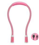 📚 rechargeable 4 led neck reading light: comfortable wearable book lights for bedtime reading, craft & knitting - 3 brightness levels, 2 flexible silicone arms, long lasting (pink) логотип