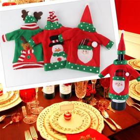 img 1 attached to 🎄 3-Piece Ugly Sweater Christmas Wine Bottle Covers Set - Holiday Sweater Cover with Hat for Ugly Christmas Sweater Party Decorations