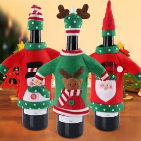 img 4 attached to 🎄 3-Piece Ugly Sweater Christmas Wine Bottle Covers Set - Holiday Sweater Cover with Hat for Ugly Christmas Sweater Party Decorations