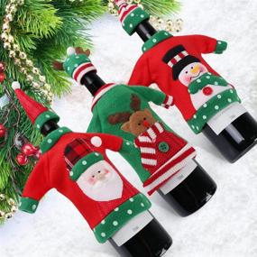 img 2 attached to 🎄 3-Piece Ugly Sweater Christmas Wine Bottle Covers Set - Holiday Sweater Cover with Hat for Ugly Christmas Sweater Party Decorations