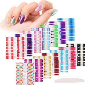 img 4 attached to 💅 14 Sheets Glitter Nail Wraps: Full Nail Art Polish Stickers in Classic Color - Adhesive Nail Decals for a Gradient Glittery Manicure + Bonus Nail File