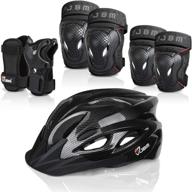 🚲 black adult jbm 7-piece protective gear set - adjustable bike helmet with visor, knee & elbow pads, and wrist guards - outdoor sports safety pad set for cycling logo