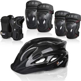 img 4 attached to 🚲 Black Adult JBM 7-Piece Protective Gear Set - Adjustable Bike Helmet with Visor, Knee & Elbow Pads, and Wrist Guards - Outdoor Sports Safety Pad Set for Cycling