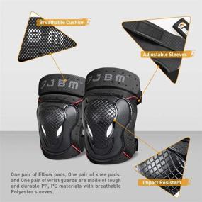 img 1 attached to 🚲 Black Adult JBM 7-Piece Protective Gear Set - Adjustable Bike Helmet with Visor, Knee & Elbow Pads, and Wrist Guards - Outdoor Sports Safety Pad Set for Cycling