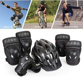 img 3 attached to 🚲 Black Adult JBM 7-Piece Protective Gear Set - Adjustable Bike Helmet with Visor, Knee & Elbow Pads, and Wrist Guards - Outdoor Sports Safety Pad Set for Cycling