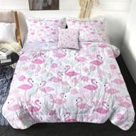 🌸 sleepwish queen size pastel pink flamingo comforter set - luxury soft bedding with lotus flower pattern - 4 piece all season bed comforter set (1 comforter, 2 pillow shams, 1 throw pillow cover) logo