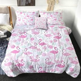 img 4 attached to 🌸 Sleepwish Queen Size Pastel Pink Flamingo Comforter Set - Luxury Soft Bedding with Lotus Flower Pattern - 4 Piece All Season Bed Comforter Set (1 Comforter, 2 Pillow Shams, 1 Throw Pillow Cover)