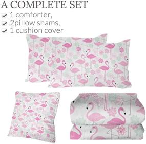 img 3 attached to 🌸 Sleepwish Queen Size Pastel Pink Flamingo Comforter Set - Luxury Soft Bedding with Lotus Flower Pattern - 4 Piece All Season Bed Comforter Set (1 Comforter, 2 Pillow Shams, 1 Throw Pillow Cover)