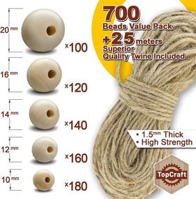 img 3 attached to 🔮 700-Piece Set of Craft Wooden Beads with 25m Twine - Extra-Large Beads Assortment - 5 Sizes Unfinished Bulk Wood Beads - 10mm, 12mm, 14mm, 16mm, 20mm - Perfect for Crafts and Garlands