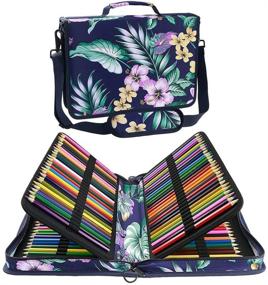img 2 attached to 🌸 Large Capacity Portable Pencil Case Organizer Sinensis Flower Design with 160 Slots for Colored Pencils - Blue