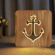 ⚓ sailboat anchor wood carving night light with warm white led - bedside table lamp for home decor, room party, nautical gift for ocean lovers - men, women, friends логотип