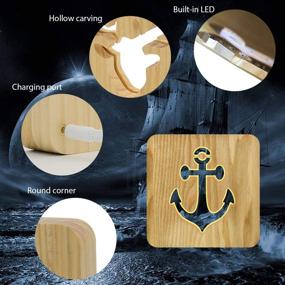 img 2 attached to ⚓ Sailboat Anchor Wood Carving Night Light with Warm White LED - Bedside Table Lamp for Home Decor, Room Party, Nautical Gift for Ocean Lovers - Men, Women, Friends