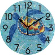 🐢 9.5 inch round wall clock - stunning mosaic underwater sea turtle starfish design, battery operated quartz analog desk clock for home, office, and school - silent & beautiful logo
