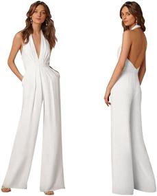 img 1 attached to 👗 Stunning Women's Deep V Neck Halter Jumpsuit: Chic Sleeveless Romper with Waist Tie and Convenient Pockets