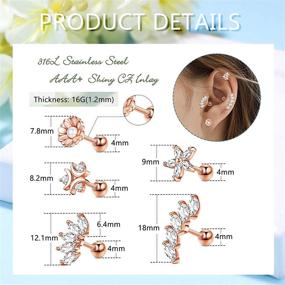 img 1 attached to 💎 JOERICA Cartilage Earring Stud | Women | 18G 16G | Stainless Steel | CZ | Ear Conch Helix Tragus Piercing Jewelry