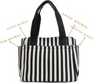 striped handbag satchel shoulder multi pockets logo