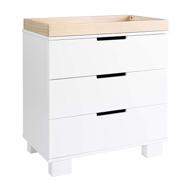 👶 babyletto modo 3-drawer changer dresser: white & washed natural finish with removable changing tray - greenguard gold certified logo