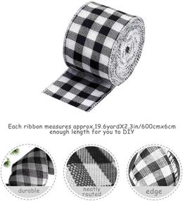 img 4 attached to 🎀 LASPERAL 2 Rolls Wired Edge Ribbons: 26 Yards x 2 Inches Black White Plaid and Burlap Craft Ribbon for DIY Wrapping - Trendy & Versatile!