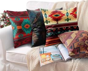 img 1 attached to 🌵 Colorful Southwestern Aztec Navajo Throw Pillow Covers – Set of 4 Native Mexican Tribal Pattern Square 18x18 Inches Decorative Pillowcases for Southwest Home Décor