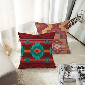 img 3 attached to 🌵 Colorful Southwestern Aztec Navajo Throw Pillow Covers – Set of 4 Native Mexican Tribal Pattern Square 18x18 Inches Decorative Pillowcases for Southwest Home Décor