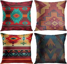 img 4 attached to 🌵 Colorful Southwestern Aztec Navajo Throw Pillow Covers – Set of 4 Native Mexican Tribal Pattern Square 18x18 Inches Decorative Pillowcases for Southwest Home Décor