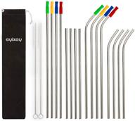 eyixey 16pcs silver premium reusable straws, travel case & cleaning brush, silicone tips, eco-friendly metal straw set 8.5in - 10.5in, compatible with 30oz & 20oz yeti, tervis, rtic tumblers logo