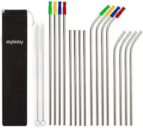 img 4 attached to Eyixey 16pcs Silver Premium Reusable Straws, Travel Case & Cleaning Brush, Silicone Tips, Eco-Friendly Metal Straw Set 8.5IN - 10.5IN, Compatible with 30oz & 20oz Yeti, Tervis, Rtic Tumblers