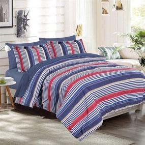 img 3 attached to 🛏️ EMME Bed in A Bag Queen 7-Piece Comforter Set – Luxurious Microfiber, Goose Down Alternative, Soft & Machine Washable – Full/Queen Size – Navy & Red Stripe