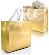 🎁 set of 15 non-woven reusable gold gift bags with glossy finish - perfect for birthday, favor, goodie bags or bulk gold party bags for christmas, wedding shower, bachelorette party logo