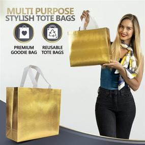 img 1 attached to 🎁 Set of 15 Non-woven Reusable Gold Gift Bags with Glossy Finish - Perfect for Birthday, Favor, Goodie Bags or Bulk Gold Party Bags for Christmas, Wedding Shower, Bachelorette Party