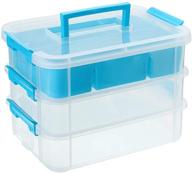 🔵 3 layer stack & carry box by btsky, plastic multipurpose portable storage container handled organizer with removable tray for sewing, art craft, and supplies - blue logo