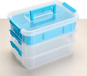 img 1 attached to 🔵 3 Layer Stack & Carry Box by BTSKY, Plastic Multipurpose Portable Storage Container Handled Organizer with Removable Tray for Sewing, Art Craft, and Supplies - Blue