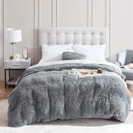 🛏️ luxurious eheyciga faux fur duvet cover - ultra soft fluffy comforter cover queen size, grey plush fuzzy duvet cover with luxury velvet reverse – zipper closure (1pc) logo