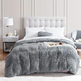 img 4 attached to 🛏️ Luxurious EHEYCIGA Faux Fur Duvet Cover - Ultra Soft Fluffy Comforter Cover Queen Size, Grey Plush Fuzzy Duvet Cover with Luxury Velvet Reverse – Zipper Closure (1PC)