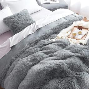 img 3 attached to 🛏️ Luxurious EHEYCIGA Faux Fur Duvet Cover - Ultra Soft Fluffy Comforter Cover Queen Size, Grey Plush Fuzzy Duvet Cover with Luxury Velvet Reverse – Zipper Closure (1PC)