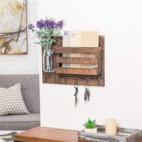 img 2 attached to 📬 Rustic Burnt Wood Wall-Mounted Mail Holder Organizer with 6 Key Hooks & Mason Jar