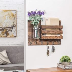 img 3 attached to 📬 Rustic Burnt Wood Wall-Mounted Mail Holder Organizer with 6 Key Hooks & Mason Jar