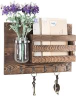 📬 rustic burnt wood wall-mounted mail holder organizer with 6 key hooks & mason jar логотип