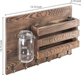 img 1 attached to 📬 Rustic Burnt Wood Wall-Mounted Mail Holder Organizer with 6 Key Hooks & Mason Jar