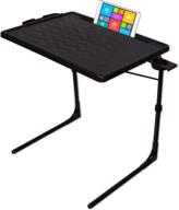 🖥️ extra large folding desk tv tray table - table-mate xl pro with cup holder - 6 adjustable heights and 3 angles - electronic device holder - portable work from home laptop table in black logo