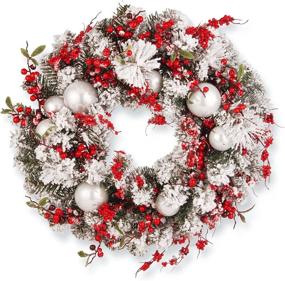img 4 attached to 24-Inch National Tree Company Artificial Christmas Wreath - Green Evergreen Decorated with Frosted Branches, Ball Ornaments, and Berry Clusters - Stunning Christmas Collection